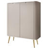 HIGHBOARD Zova Beige, Goldene Beine, Hochkommode - Beige/Goldfarben, Holzwerkstoff/Metall (103/129/39cm) - Bettso