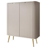 HIGHBOARD Zova Beige, Goldene Beine, Hochkommode - Beige/Goldfarben, Holzwerkstoff/Metall (103/129/39cm) - Bettso