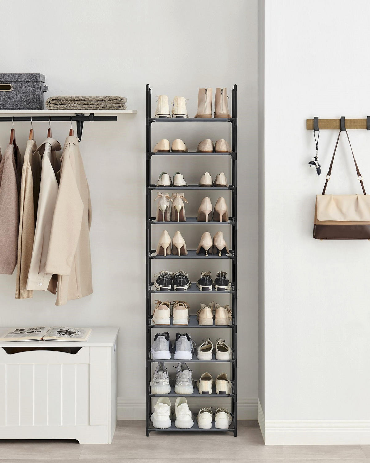 SCHUHREGAL KHARTOUM - Grau, Kunststoff (45/173/28cm) - Hansiro