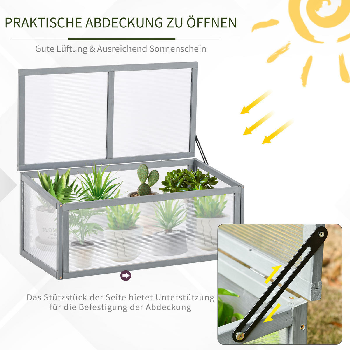 FRÜHBEET Gewächshaus mit Abdeckung, wetterfest, aus Holz und Polycarbonat, Grau - Grau, Holz/Kunststoff (46/40/90cm) - Outsunny