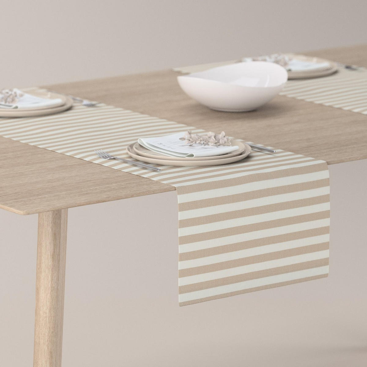 TISCHLÄUFER Quadro, braun und weiß, 40x130 cm - Beige, Textil (40/130cm) - Dekoria