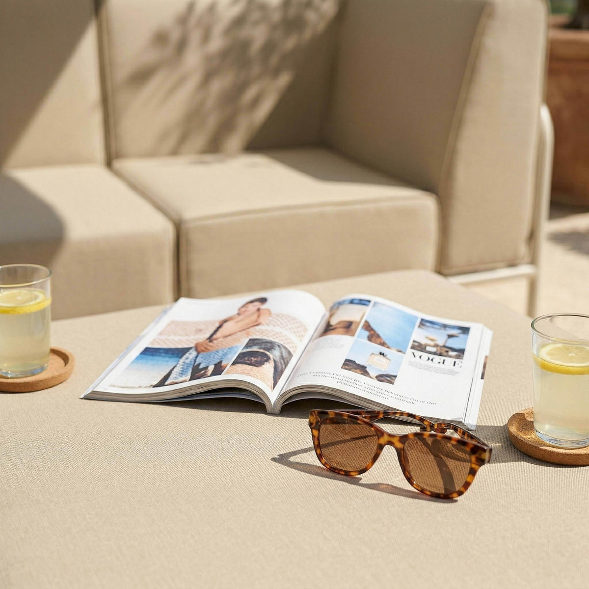 GARTENSOFA mit 4 Sitzplätzen, Beige - Beige, Textil (153/78/272cm) - Oviala