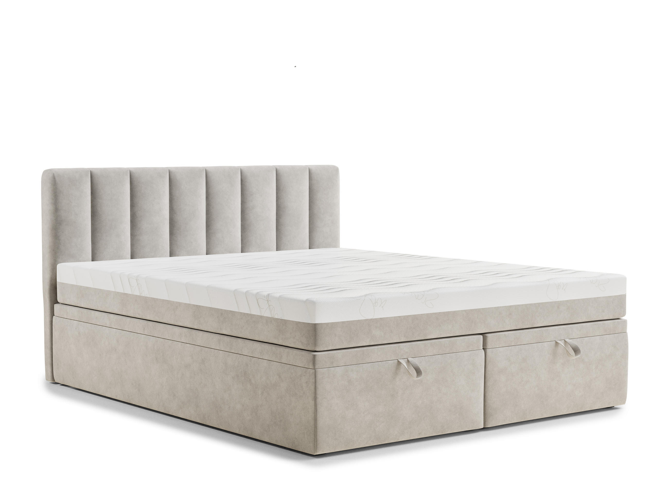 BOXBETT 200/200 cm Lovage S, in Beige, Matratze, gepolstertes Kopfteil, Bettkasten, H3 = fest - Beige/Schwarz, Holz/Holzwerkstoff (200/200cm) - Maison de Reve