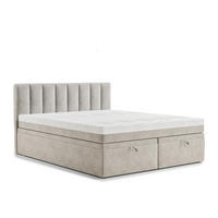 BOXBETT 200/200 cm Lovage S, in Beige, Matratze, gepolstertes Kopfteil, Bettkasten, H3 = fest - Beige/Schwarz, Holz/Holzwerkstoff (200/200cm) - Maison de Reve