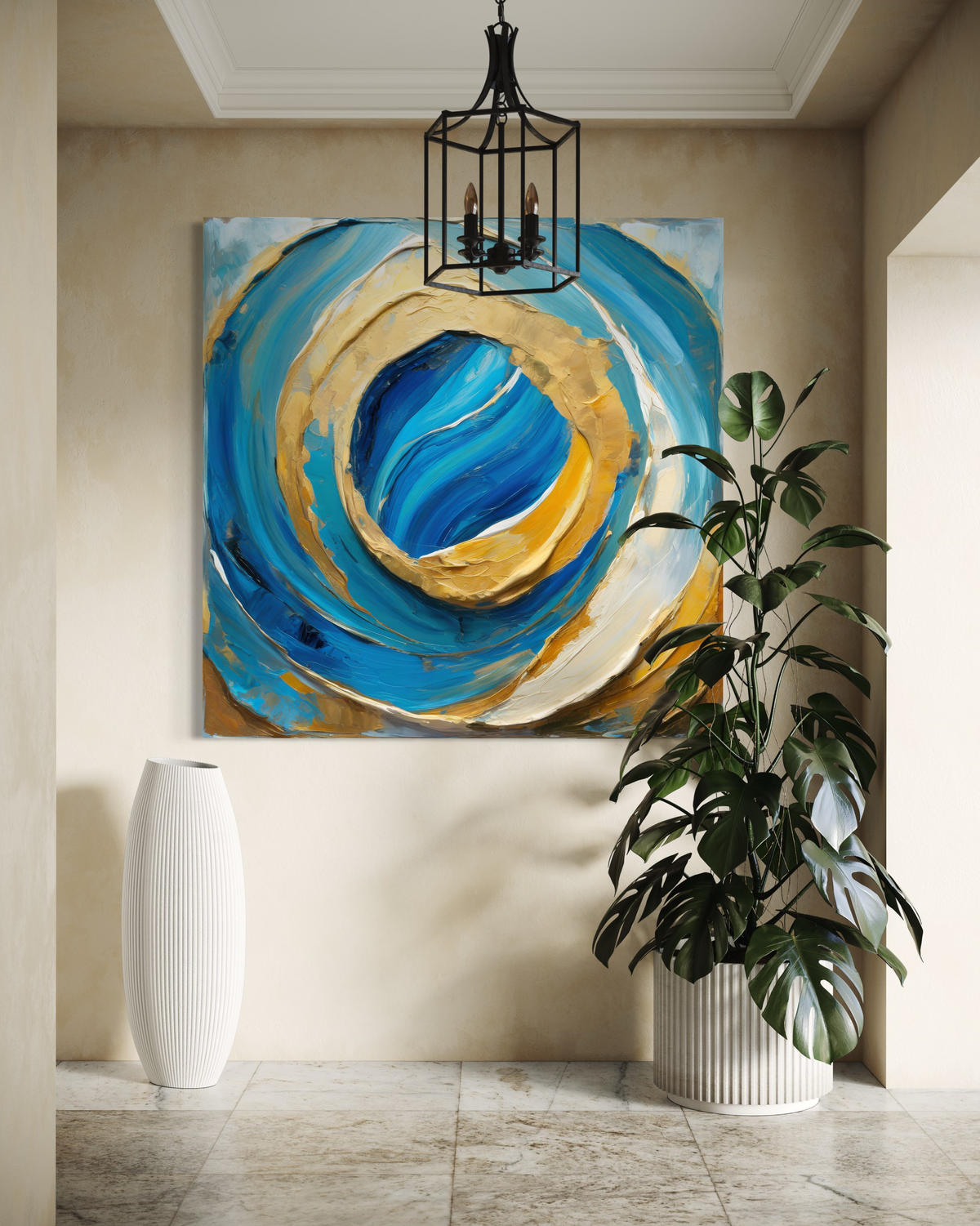 WANDBILD blaue abstraktion wie gemalt - Blau, Textil (50/50cm) - Feeby