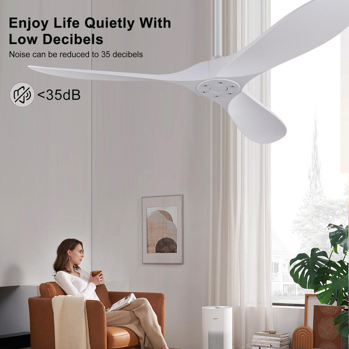 DECKENVENTILATOR 52Zoll Weiß Ohne Licht ABS Flügel DC Motor Timer - Weiß, Kunststoff (132/132/39cm) - CASIVA