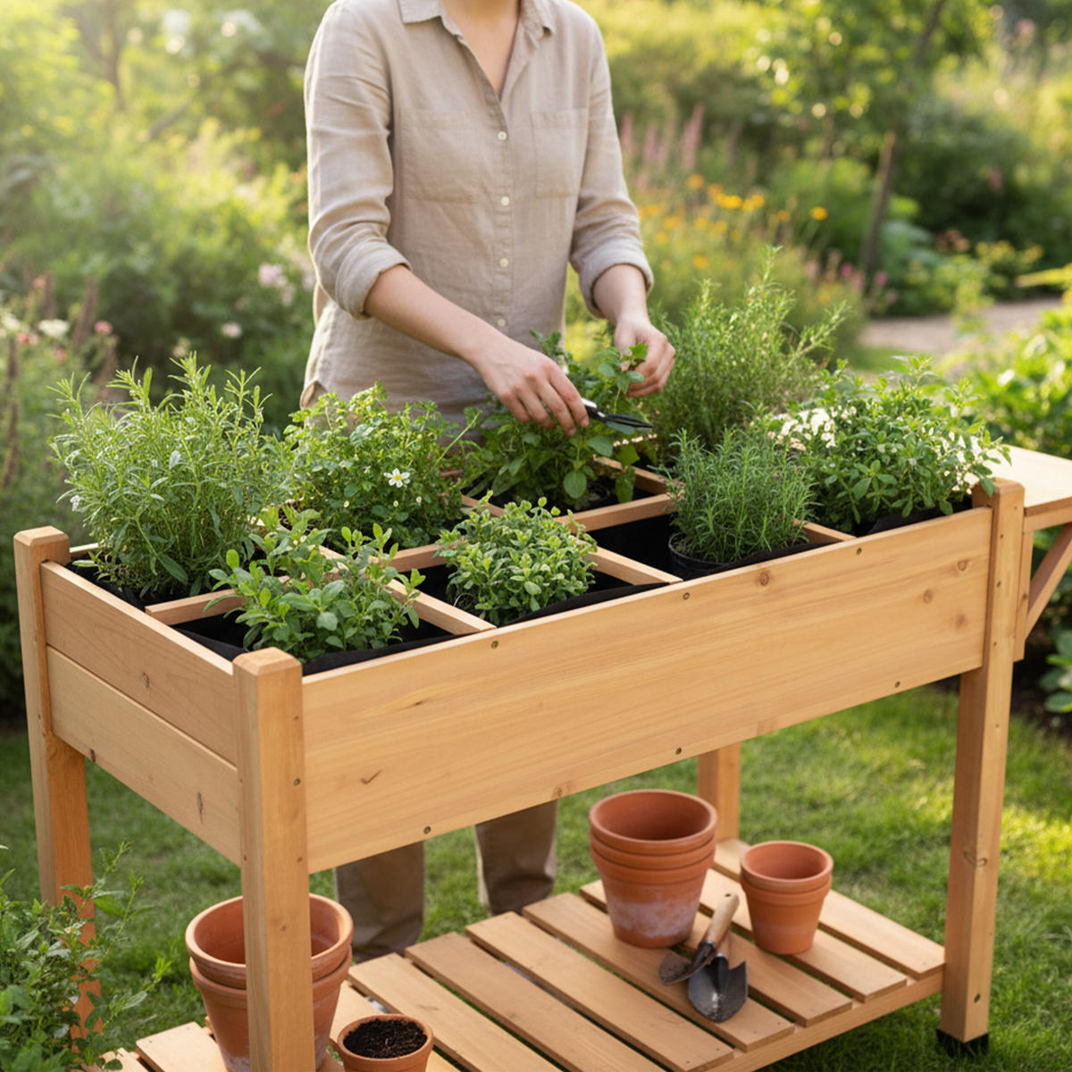 HOCHBEET - Orange, Holz/Textil (128/81/56cm) - Relaxdays