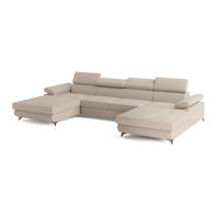 WOHNLANDSCHAFT DETTI Beige Boucle-Stoff mit Schlaffunktion - Beige, Holz (339/89/190cm) - MASSENO