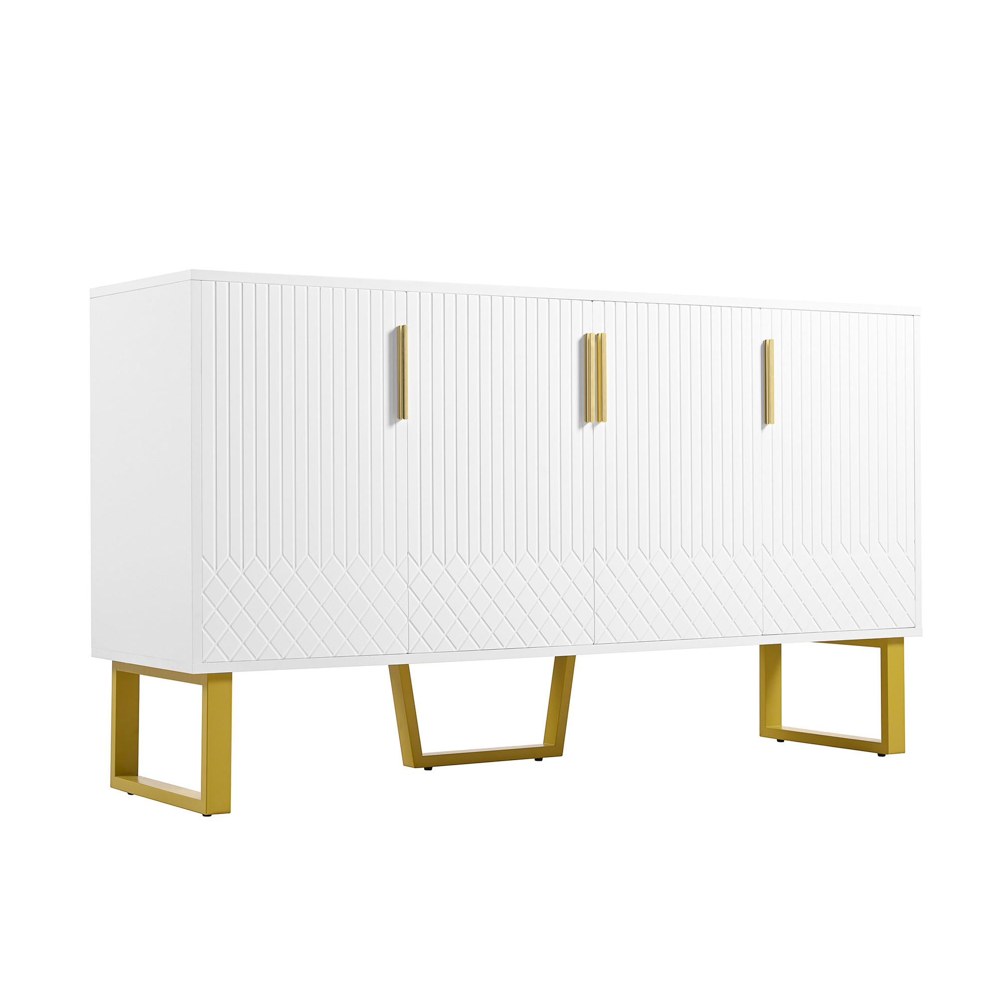 SIDEBOARD DE-38895 140/40/80 cm 4 Türen und geometrisches Design Weiß - Weiß, Holzwerkstoff (140/80/40cm) - ComfortXL