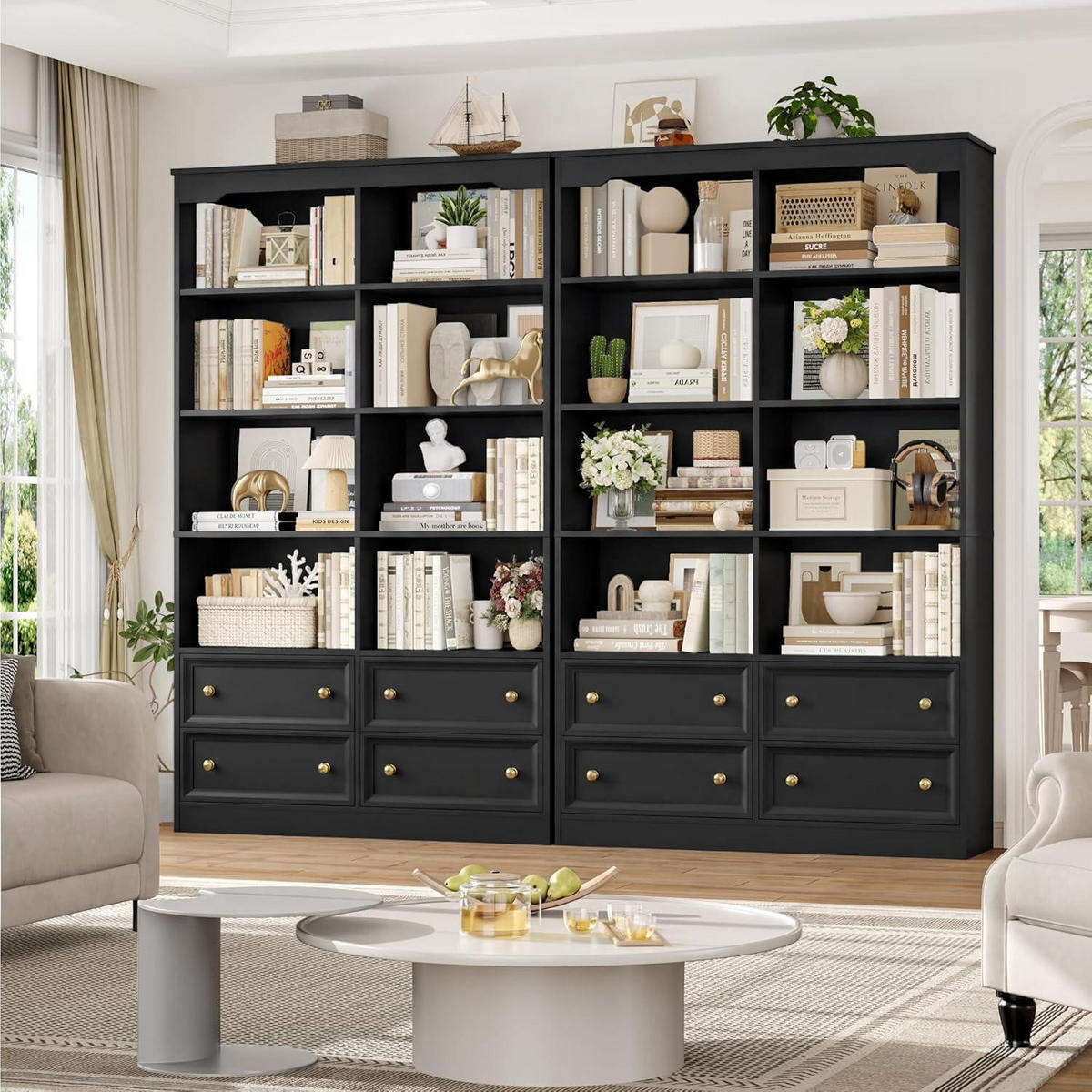 BÜCHERREGAL mit 4 Schubladen 180 cm schwarz - Schwarz, Holzwerkstoff (100/180/30cm)