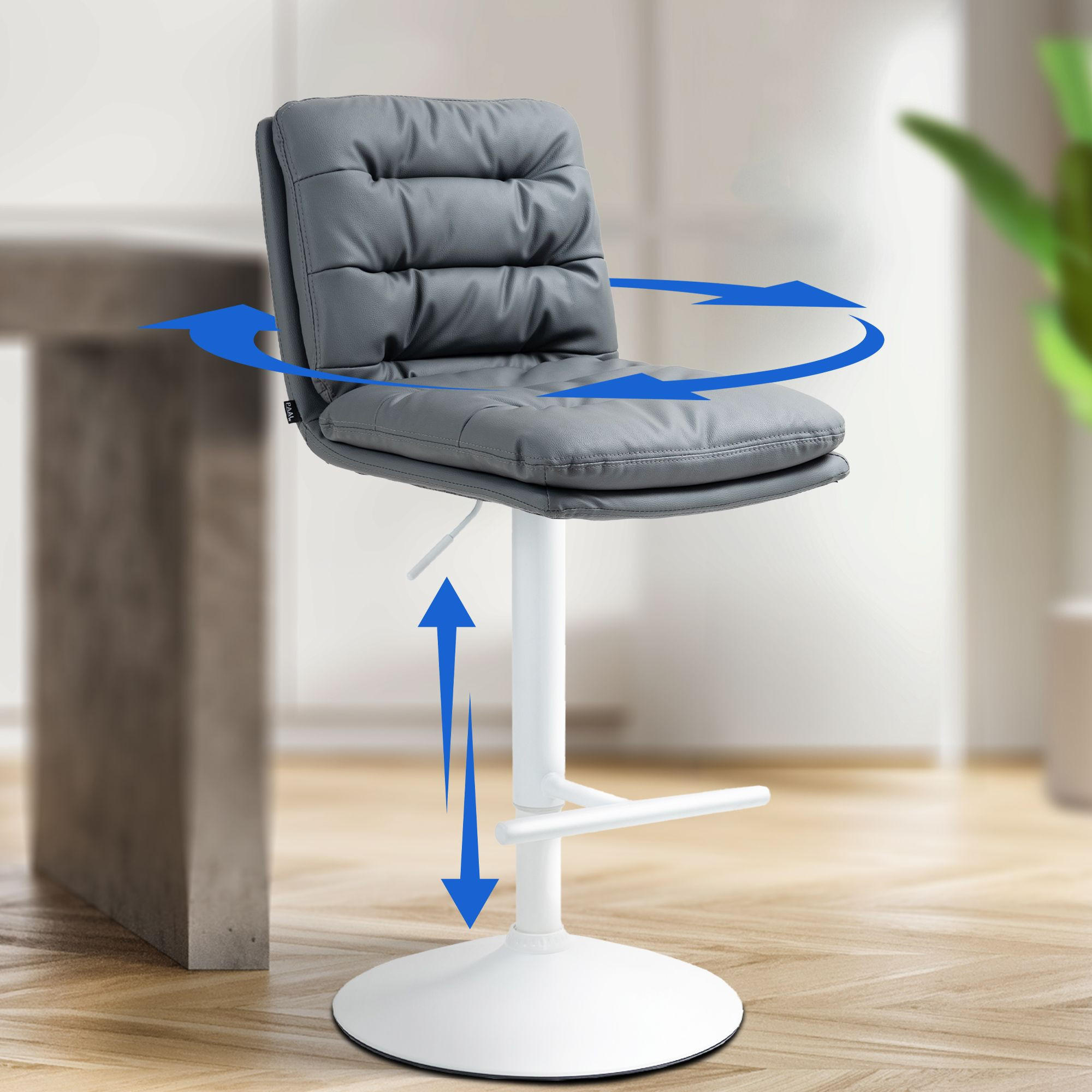 BARHOCKER 2er Set Lederlook grau - Weiß/Grau, Textil/Metall (42/94/56cm) - CLP