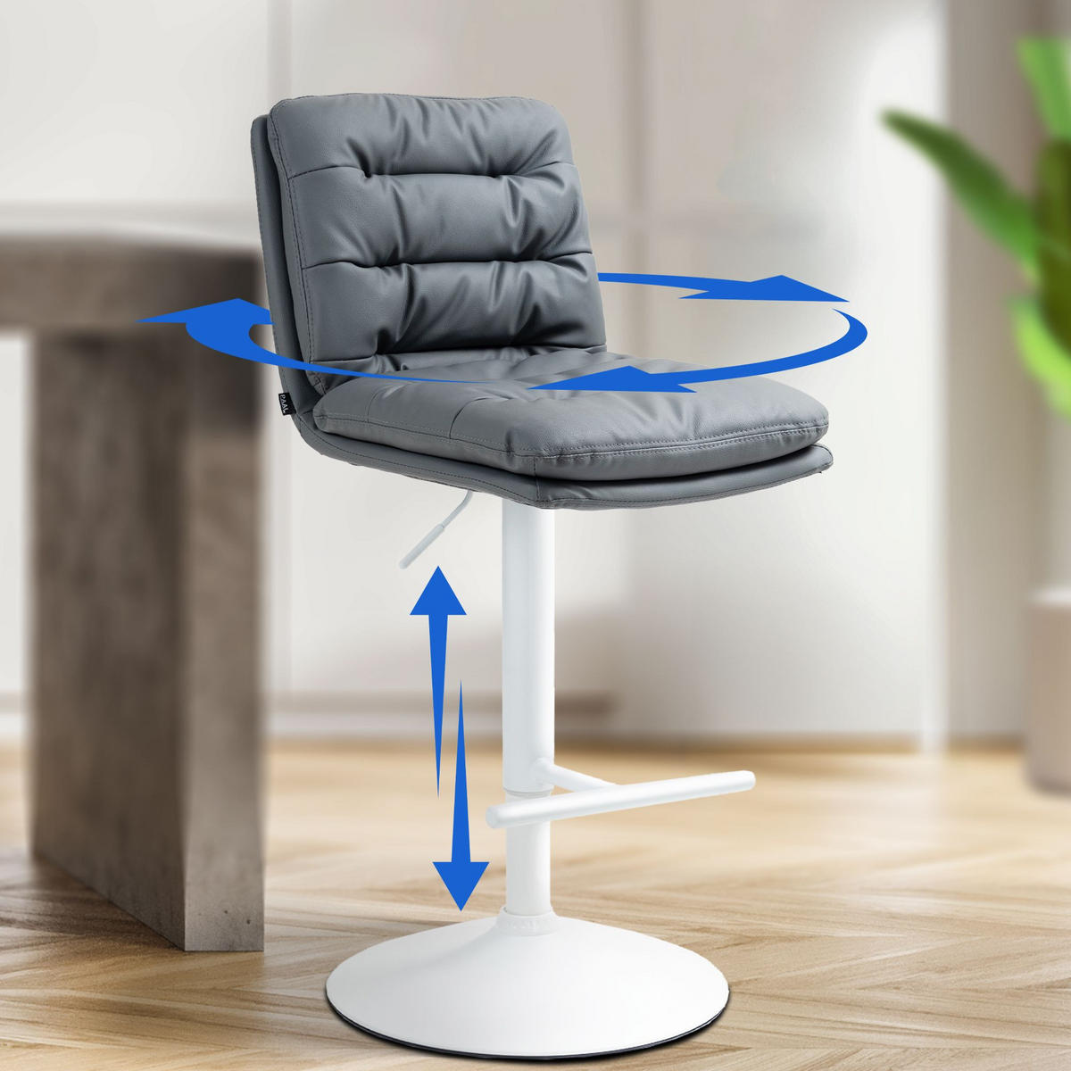 BARHOCKER 2er Set Lederlook grau - Weiß/Grau, Textil/Metall (42/94/56cm) - CLP