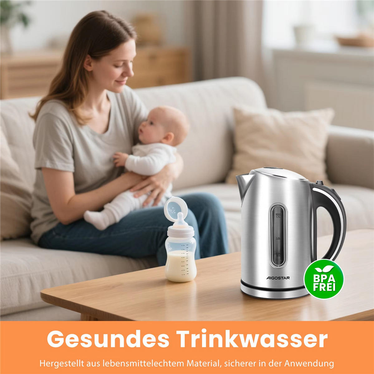 WASSERKOCHER Edelstahl 1,7L 2200W LED Kalkfilter BPA-frei - Silberfarben, Metall (1/1/1cm) - Kaket