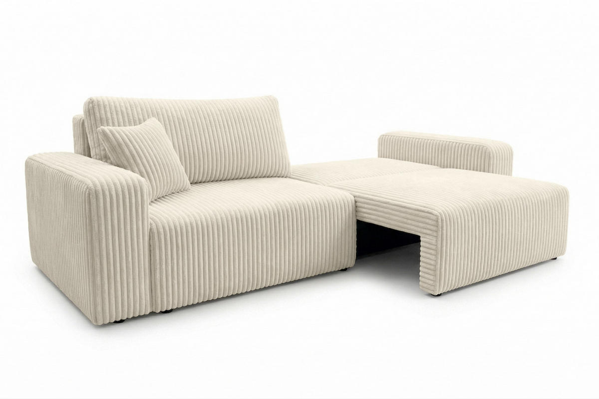 SOFA Mit Schlaffunktion Und Bettkasten, Cordstoff Tilia, Ecru, BEST SCORNER - Ecru, Holz (245/83/90cm) - Kaiser Möbel