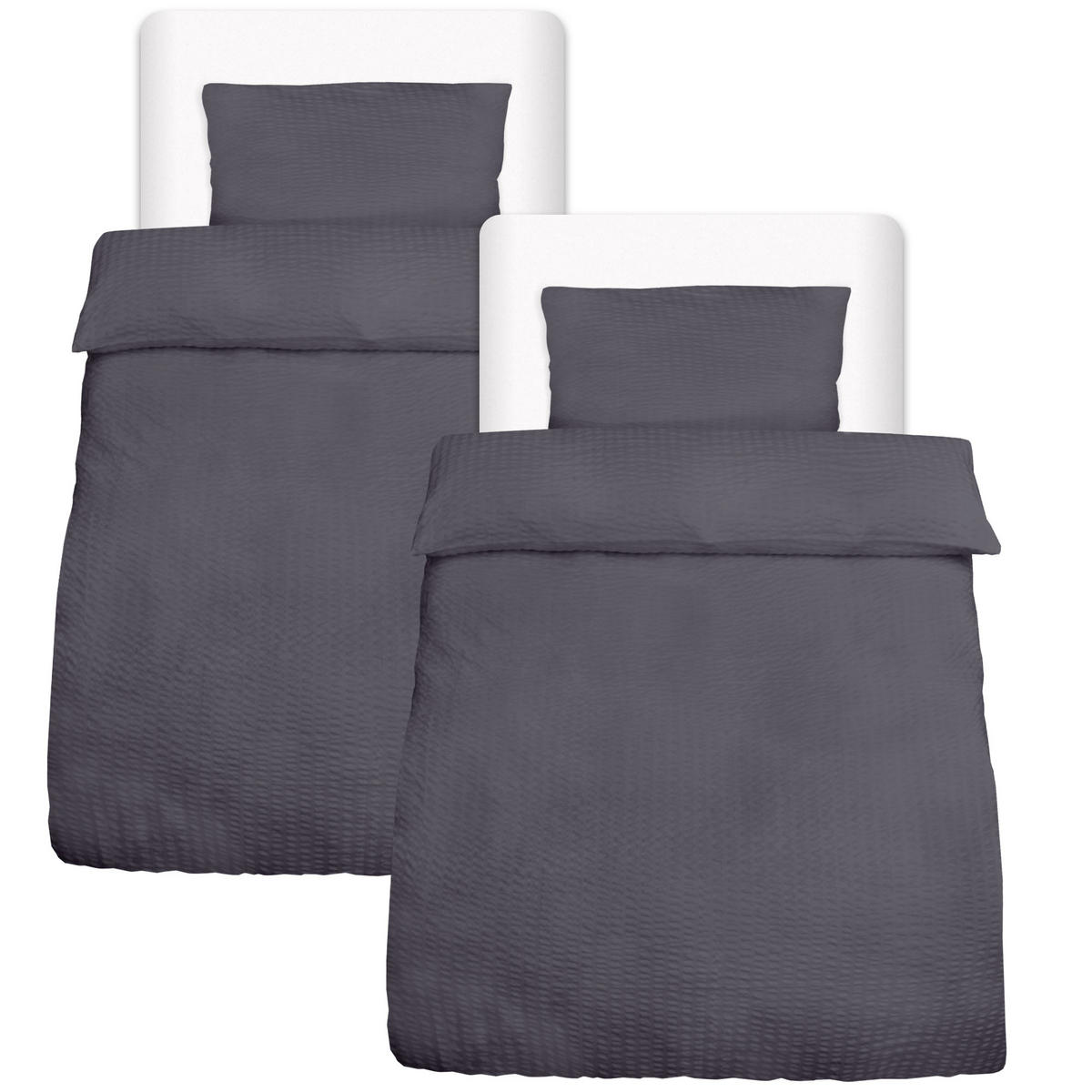 BETTWÄSCHE Meline 155/220 cm + Kissenbezug 40/80 cm Anthrazit Seersucker 2er Set - Anthrazit, Textil (40/80cm) - Beautissu 