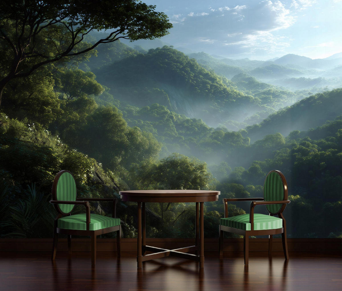 FOTOTAPETE Wald Nebel Grün 350x250 cm - Multicolor, Papier (350/250cm) - Wallarena