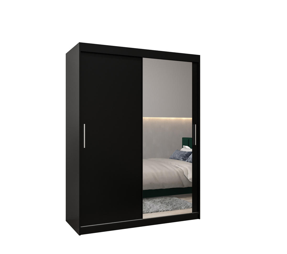 SCHWEBETÜRENSCHRANK 200/150/62 2-türig - Silberfarben/Schwarz, Holz/Kunststoff (150/200/62cm) - Abiks Möbel