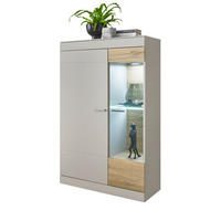 VITRINE grau matt, Zinneiche 90 cm, Highboard mit Soft-Close-Funktion - Eichefarben/Silberfarben, Glas/Holzwerkstoff (90/139/35cm) - Furn.Design