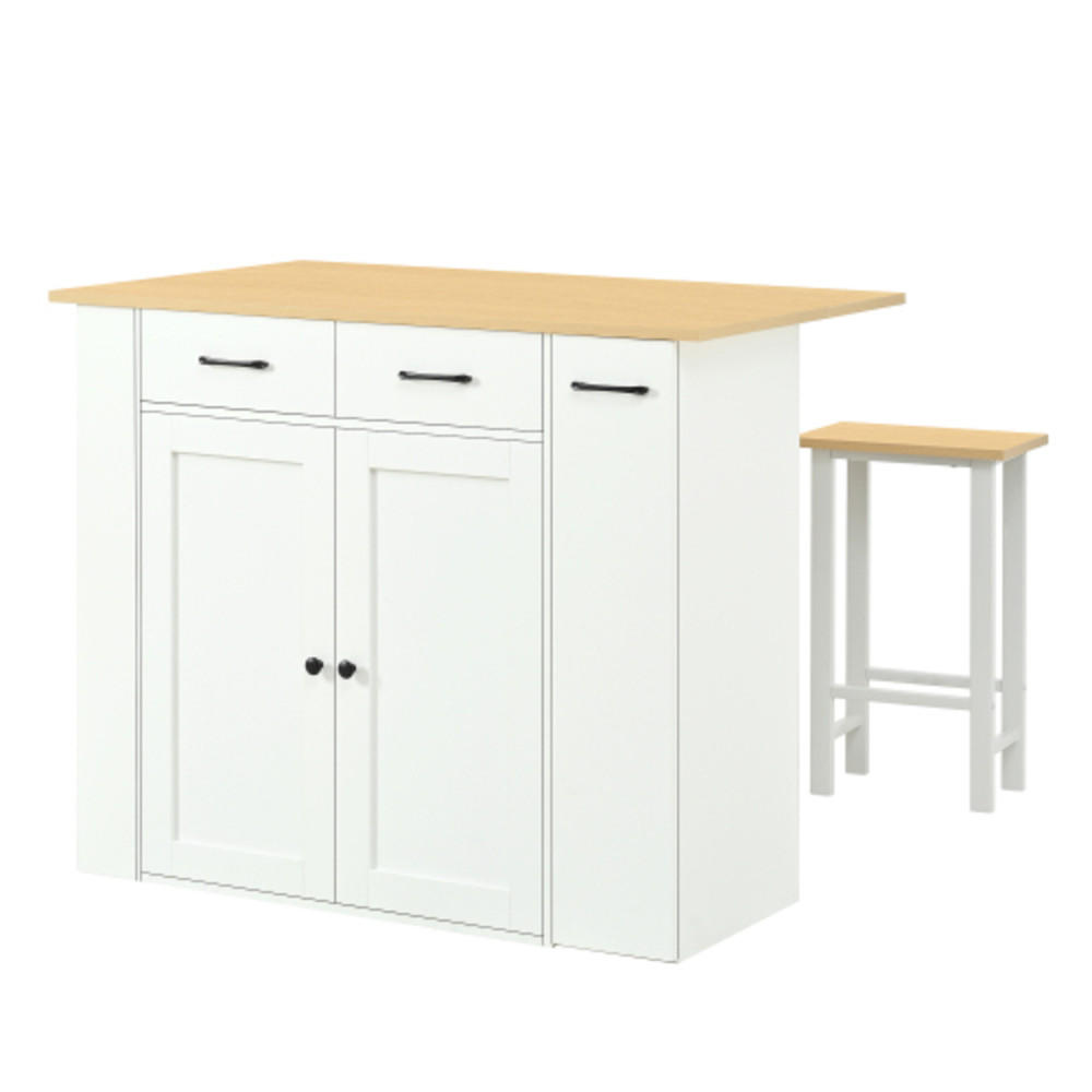 KÜCHENINSEL mit klappbarer Arbeitsplatte weiß 120×45-75×96 cm aus Spanplatte - Weiß, Holzwerkstoff (120/96/75cm) - Luhomfu