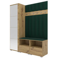 GEPOLSTERT Garderoben-Set Nela II LUX (Spiegel – Farbe Eiche Artisan + Stoff Trinity 28) - Dunkelgrün/Silberfarben, Holz/Holzwerkstoff (150/187/40cm) - Ravio