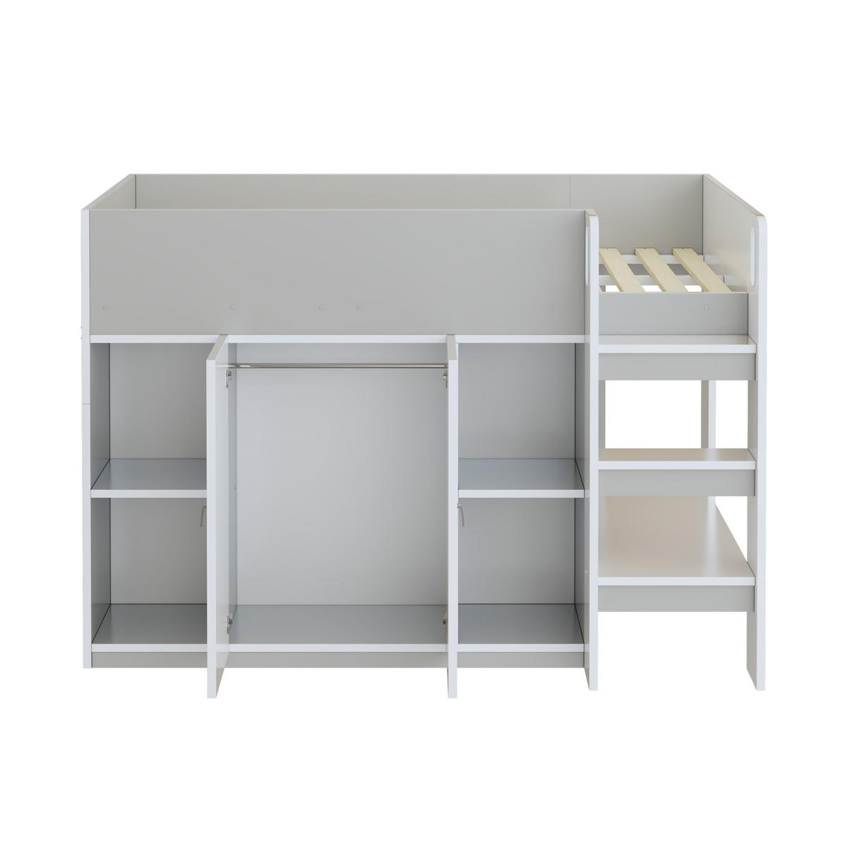 HOCHBETT mit Schrank und Regalen 90x200 cm Grau/Weiß - Grau, Holzwerkstoff (90/200cm) - Beauniv