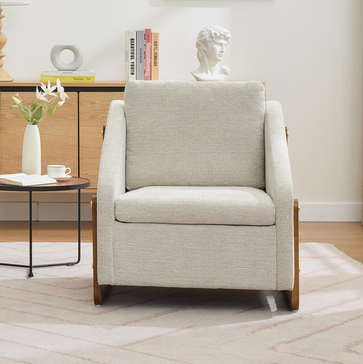 SESSEL mit Chenille-Bezug und Holzarmlehnen 73.5/73.5/73.5 cm Beige - Beige, Textil (73.5/73.5/73.5cm) - Redom