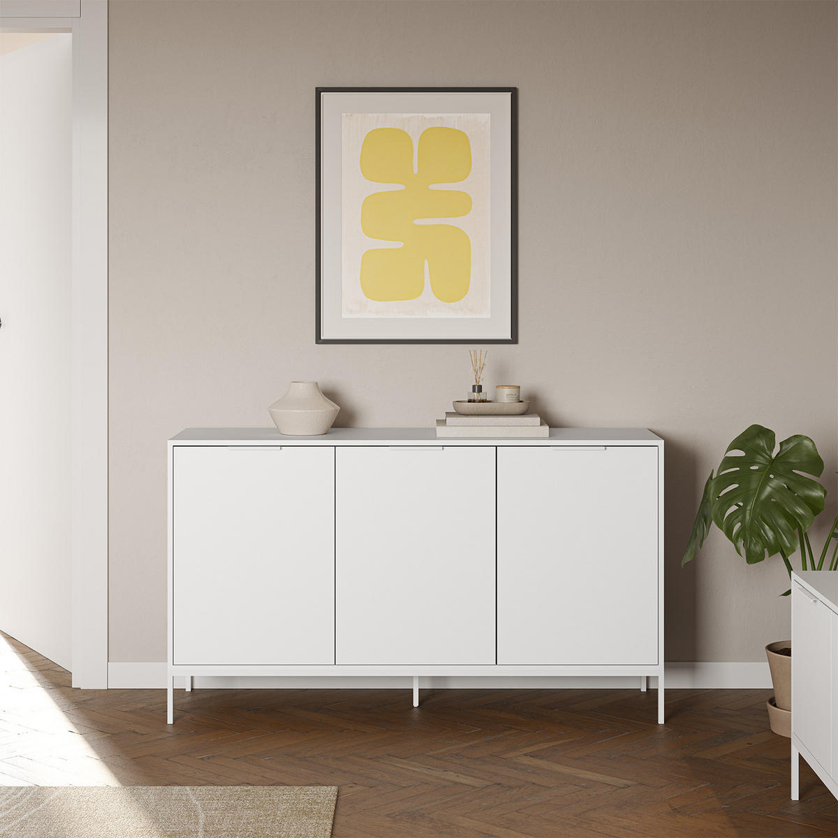 SIDEBOARD Auri 3 türen Weiß - Weiß, Holzwerkstoff (140/80/40cm)