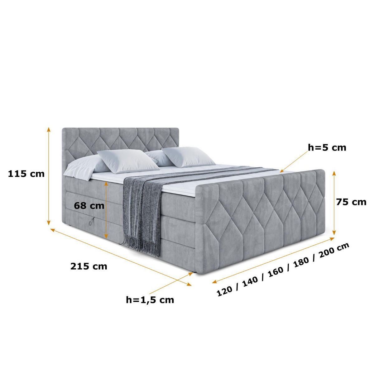 BOXSPRINGBETT CATOR-Z KING - 160x200 - H3/H4 - Grau - Grau, Holzwerkstoff (160/200cm) - ALTDECOR