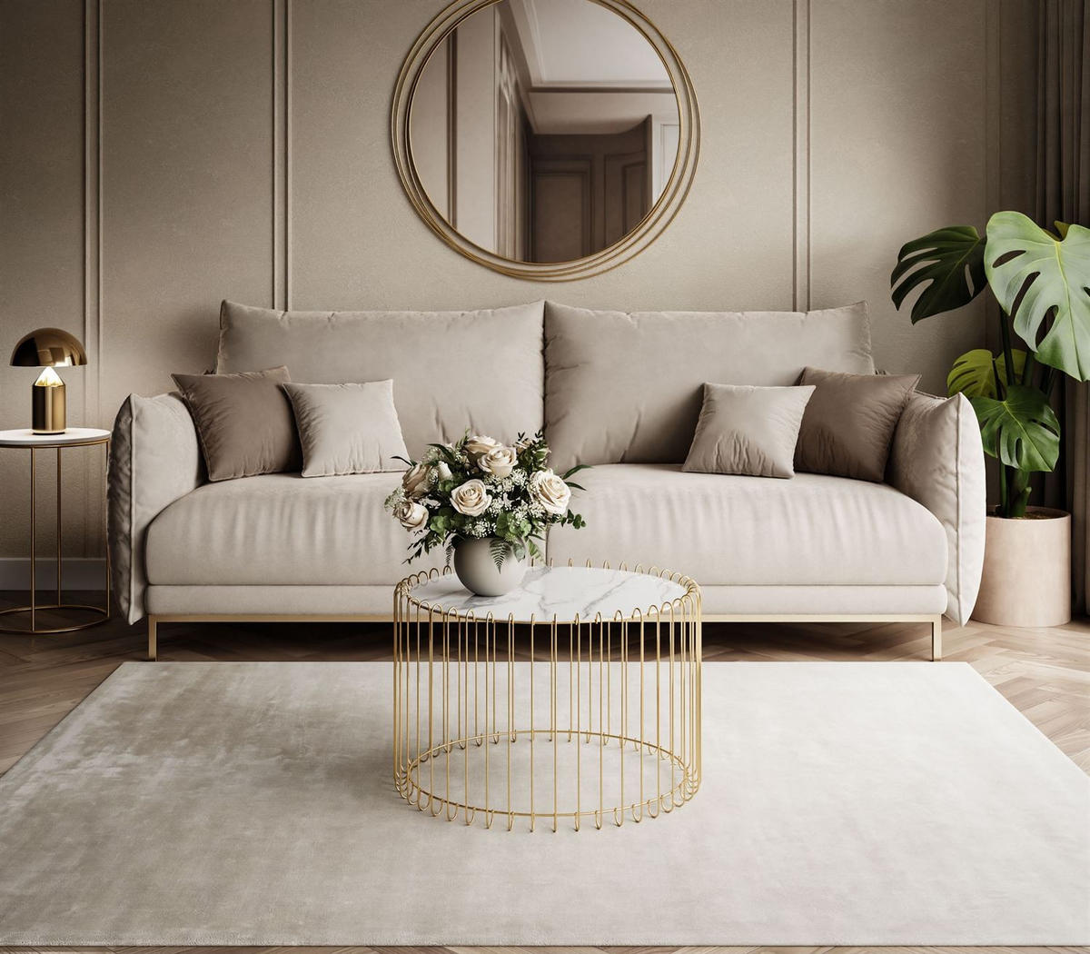 COUCHTISCH MARBELLE mit Marmorplatte, weißer Marmor/Gold - Weiß, Metall (60/60/39cm) - Lookway
