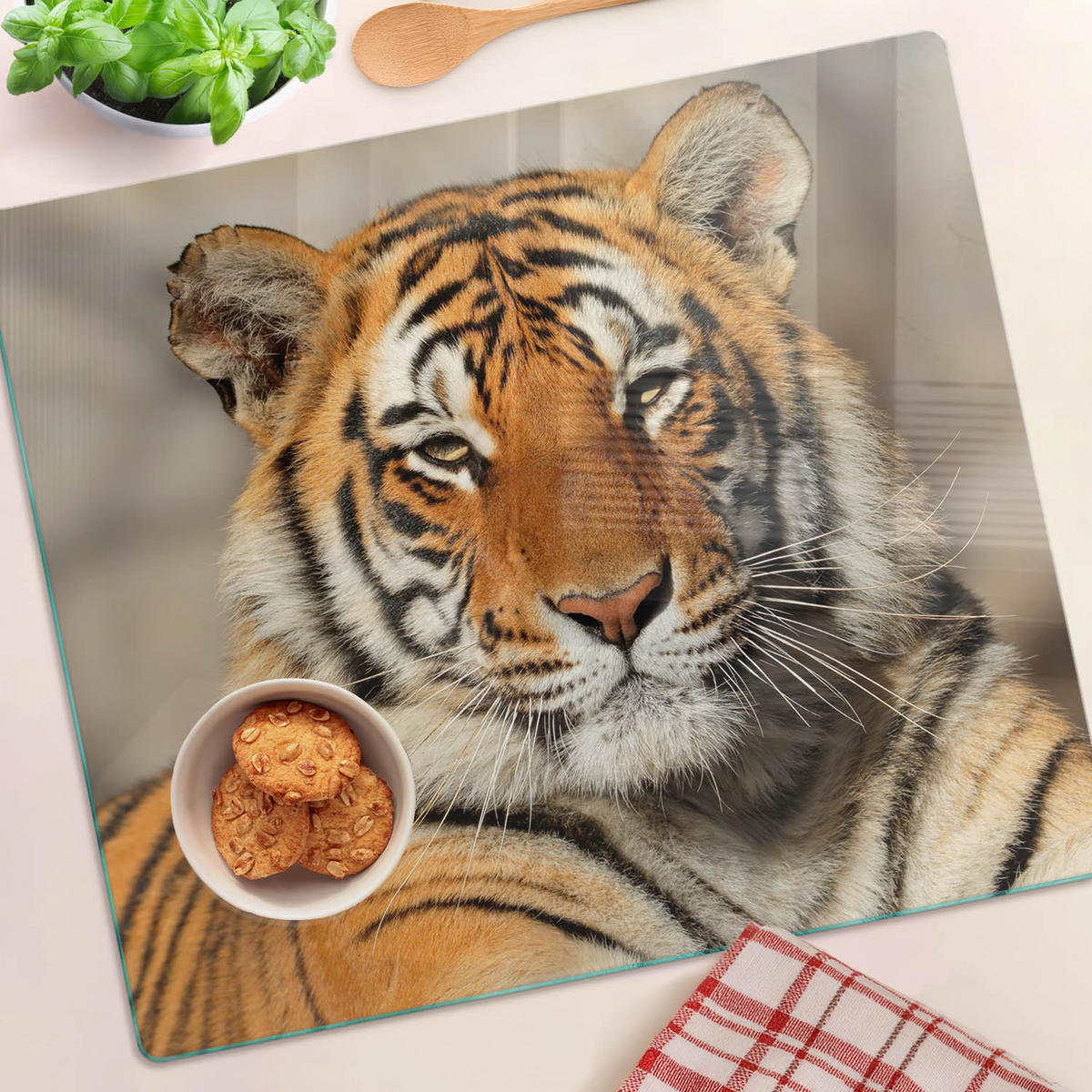 GLASPLATTE 60x52 cm Bengalischer Tiger - Braun, Glas (60/0.4/52cm) - TULUP