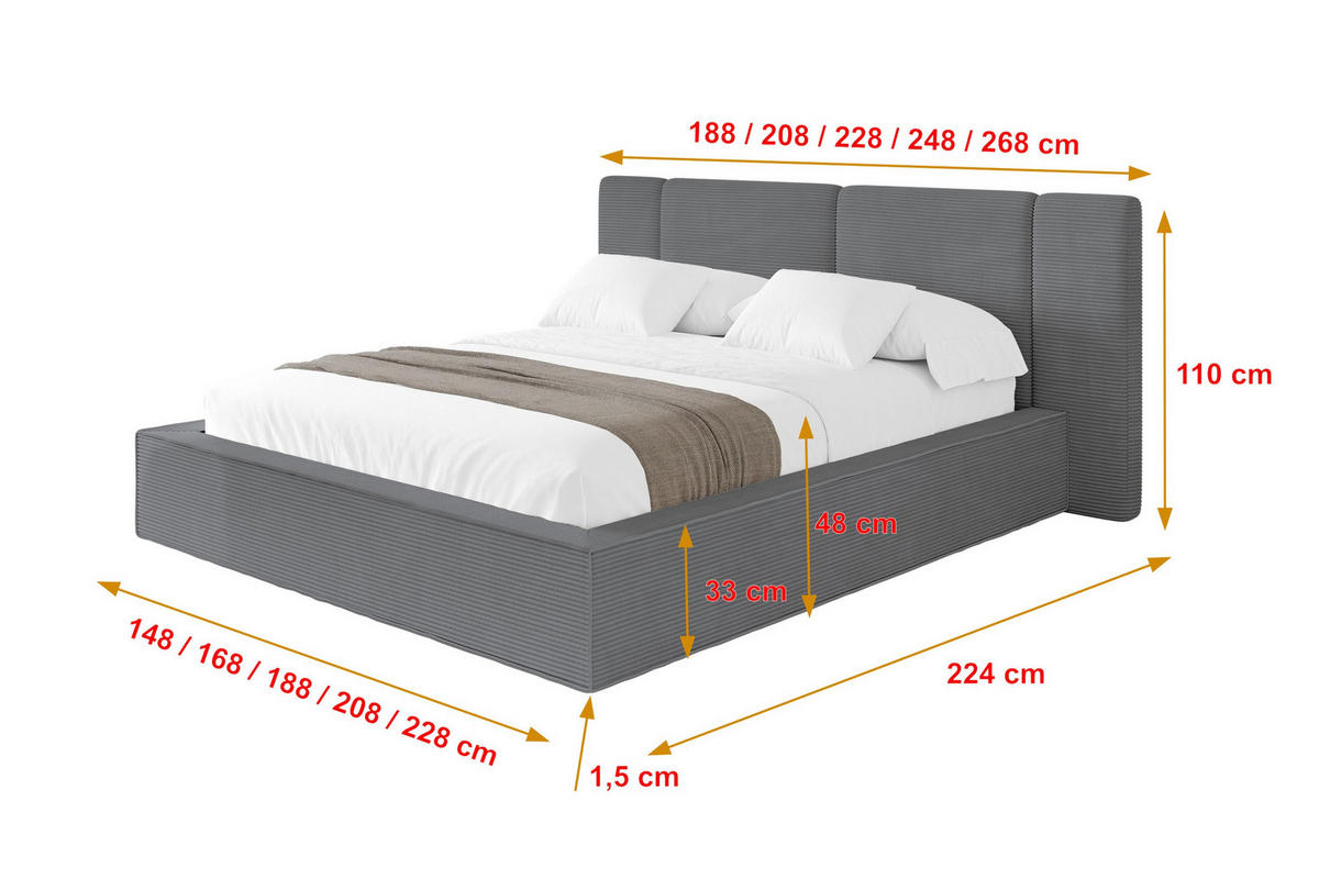 POLSTERBETT mit Bettkasten und Lattenrost, Boxbett ohne Matratze - RIVO 200x200 Dunkelgrau - Graphitfarben, Holzwerkstoff/Textil (200/200cm) - ALTDECOR