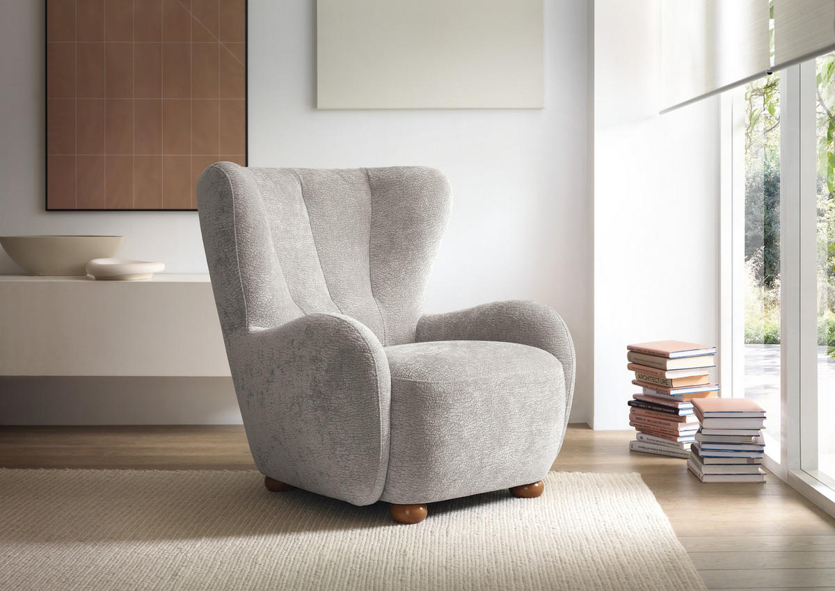 SESSEL MIST, Polstersessel Klassisch Loungesessel, Chenille-Stoff Grau - Grau, Holz/Holzwerkstoff (88/91/100cm) - MASSENO