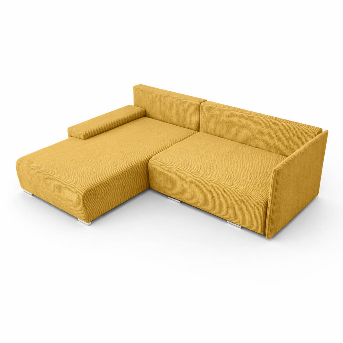 ECKSOFA L-Form Schlaffunktion Livorno Cord-Stoff Gelb Links - Chromfarben/Gelb, Holz/Kunststoff (246/188cm) - Kaiser Möbel