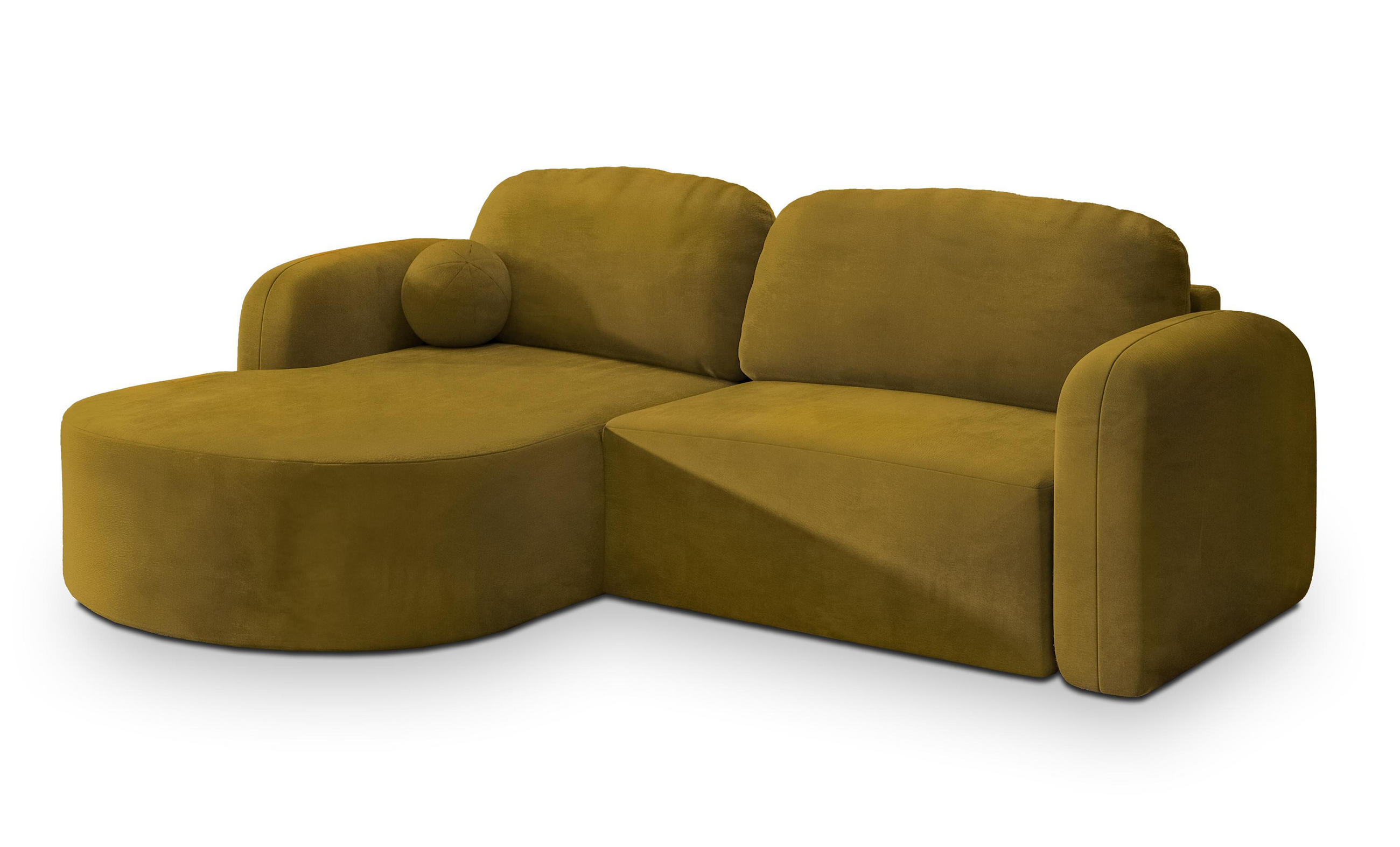 ECKSOFA AMILIA M L-S Gelb Velours-Stoff mit Schlaffunktion - Gelb, Holz (263/174cm) - MASSENO
