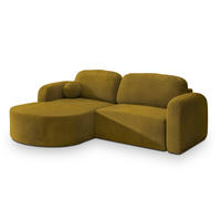 ECKSOFA AMILIA M L-S Gelb Velours-Stoff mit Schlaffunktion - Gelb, Holz (263/174cm) - MASSENO