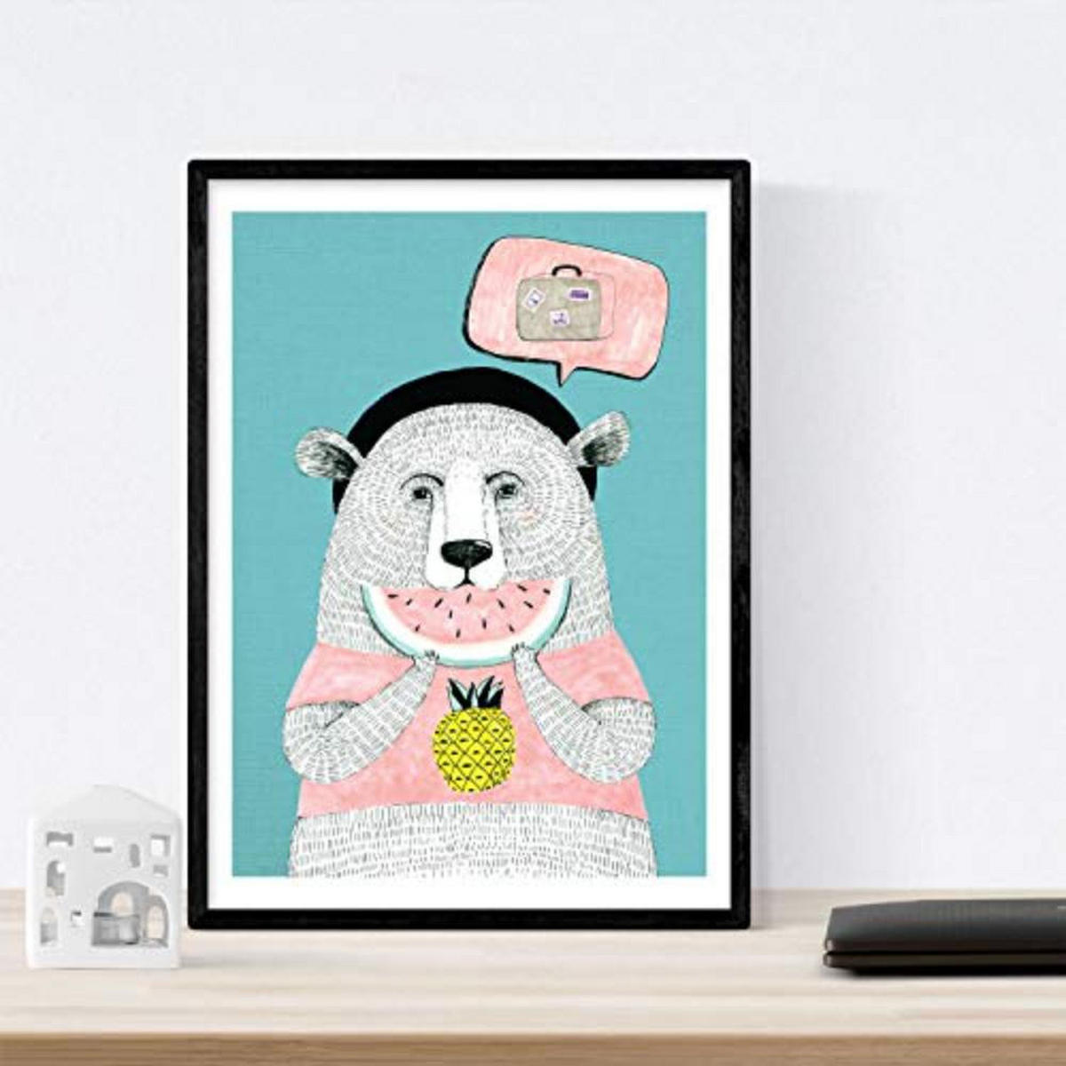 POSTER Set mit 4 Magna Tieren nordisch A4 Schwarzer Rahmen - Schwarz, Papier (29.7/3cm) - Nacnic