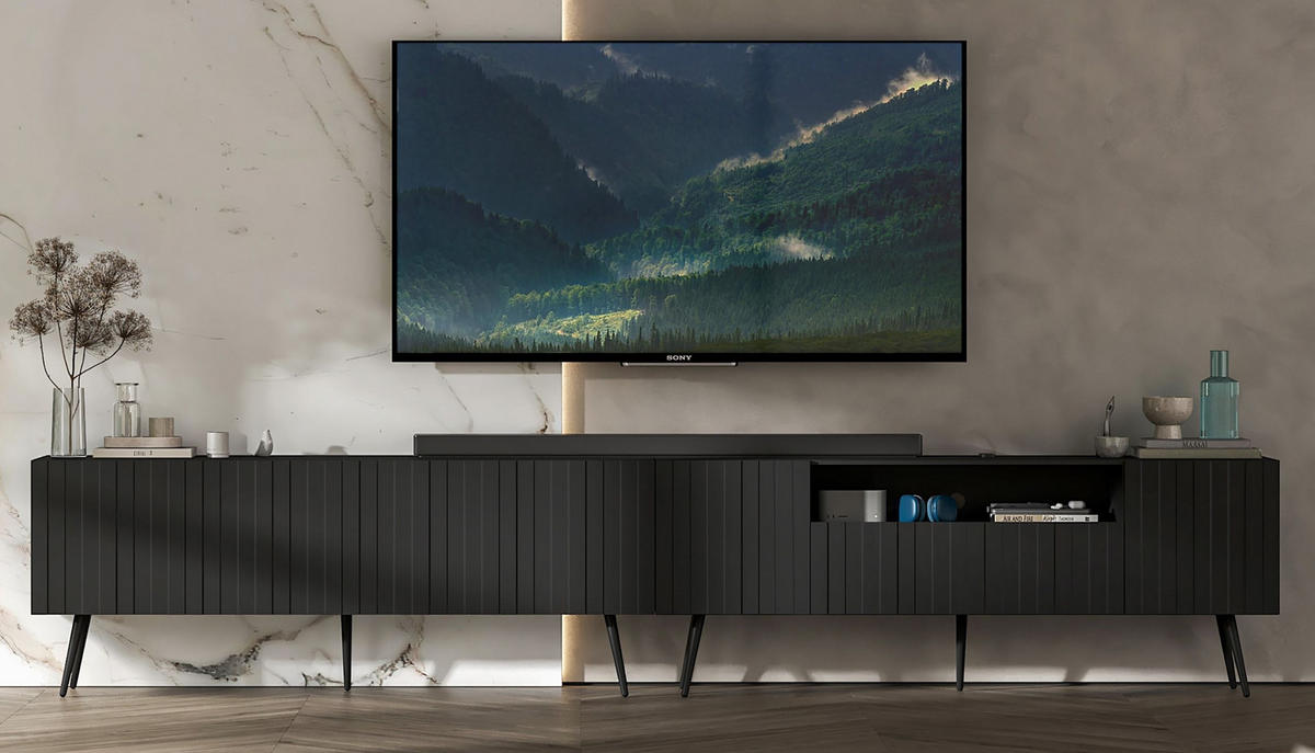 TV-LOWBOARD 2er-Set Elpis2 Schwarz matt mit schwarzen Metallbeinen 150 cm - Schwarz, Holzwerkstoff (300/60.5/36.5cm) - Meble Lindner
