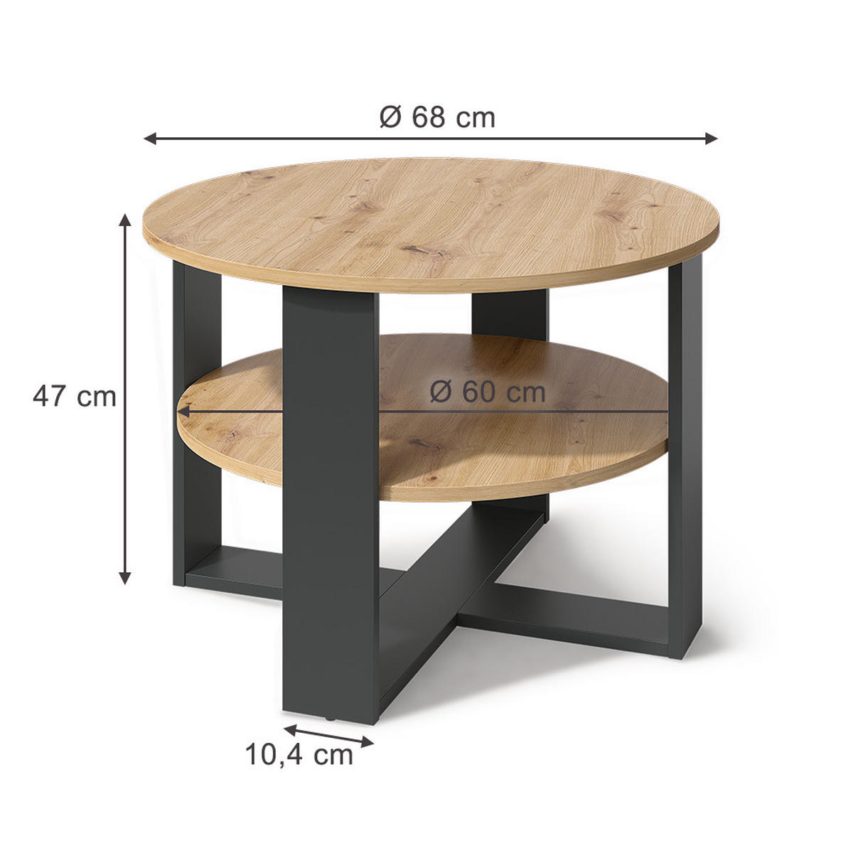 COUCHTISCH Romeo, Anthrazit/Artisan-Eiche, 68 x 68 cm - Anthrazit/Eiche Artisan, Holzwerkstoff (68/68/47cm) - Vicco
