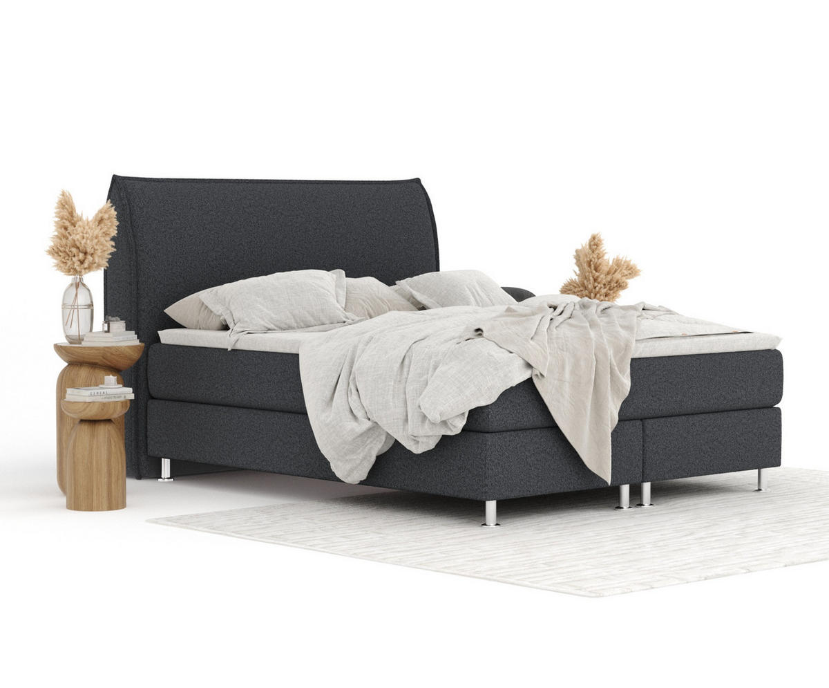 BOXSPRINGBETT Chermin Schwarz 180/200 cm mit Latex-Topper - Silberfarben/Schwarz, Holz/Holzwerkstoff (180/200cm) - Maison de Reve