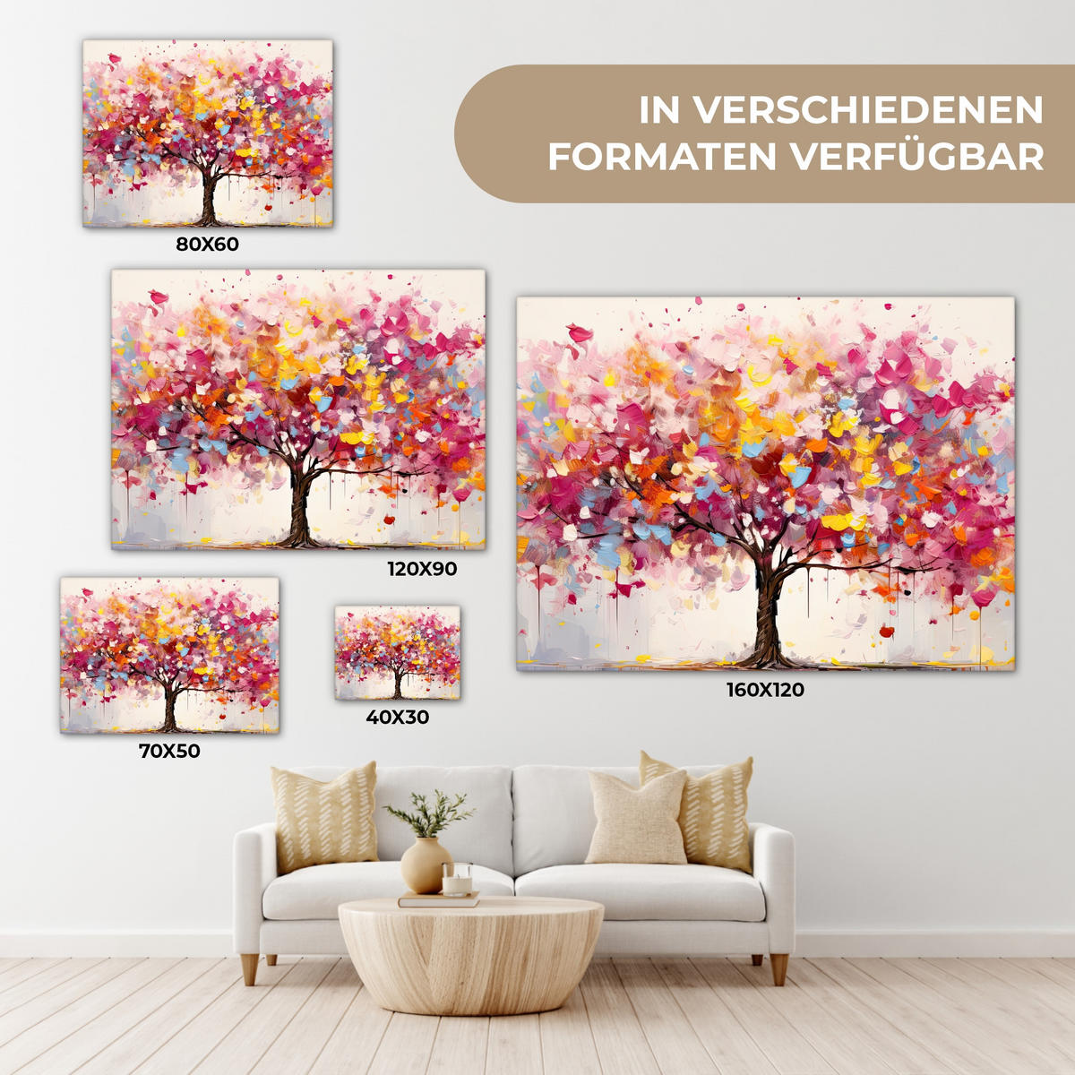 LEINWANDBILD Aquarell - Baum - Kunst - Abstrakt Wandbilder 80x60 cm - Multicolor, Textil (80/60cm) - MuchoWow