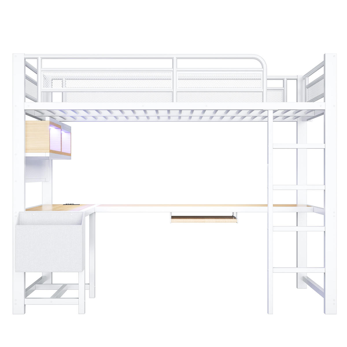 HOCHBETT mit Schreibtisch 90x200 cm MDF Metall White - Weiß, Metall (90/200cm) - Meubliv