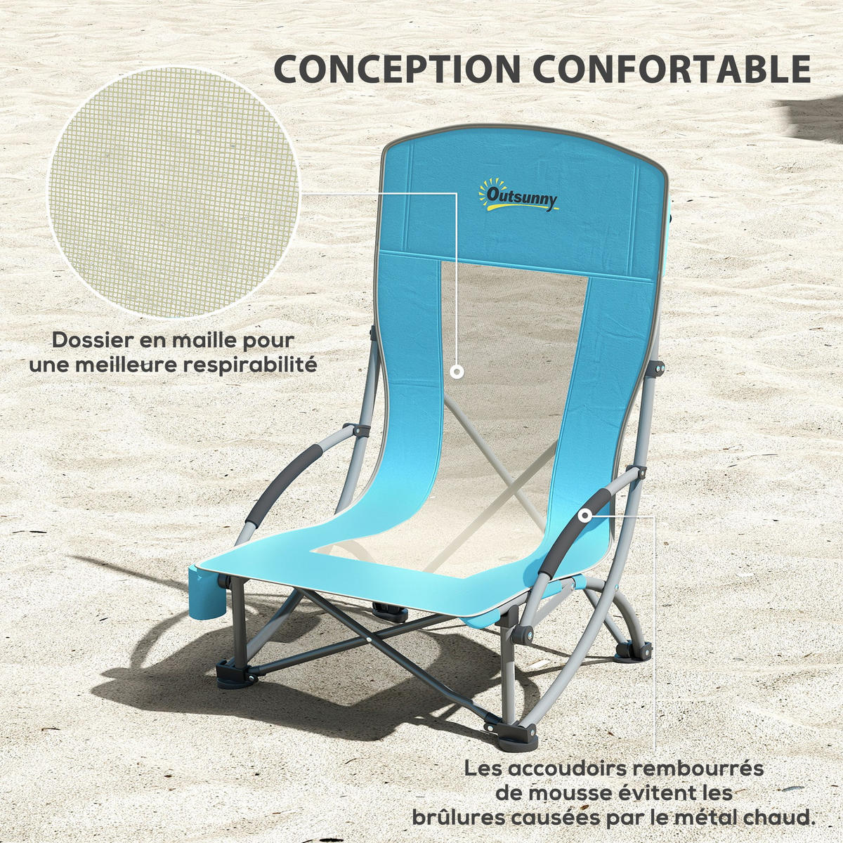 GARTENKLAPPSESSEL DE-15662 70/58/79 cm, mit Getränkehalter Blau - Blau, Metall (58/79/70cm) - ComfortXL