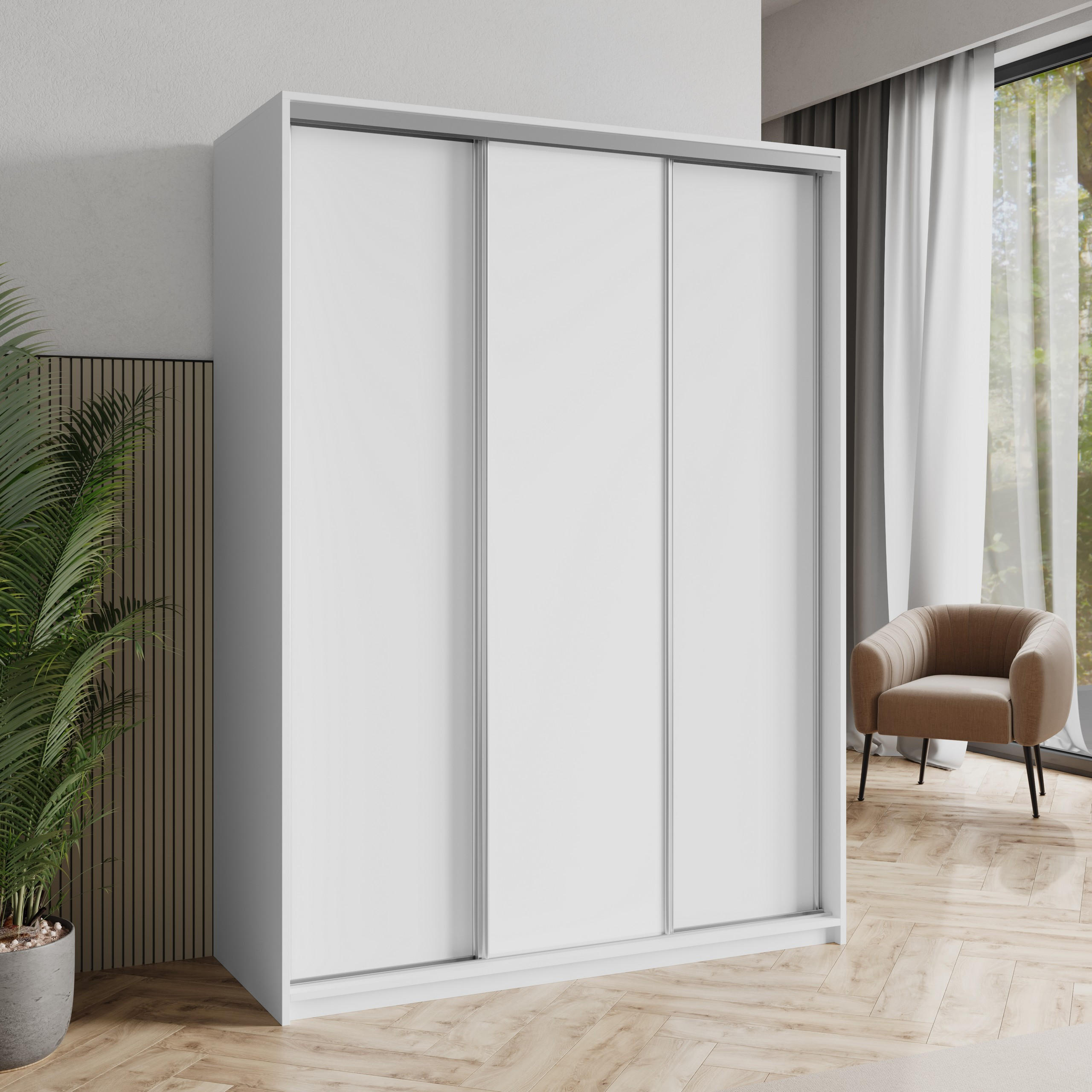 SCHWEBETÜRENSCHRANK NISSE 150/205/60 cm 3-türig Weiß - Weiß, Holzwerkstoff (150/205/60cm) - MASSENO