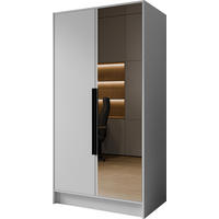 KLEIDERSCHRANK Mono Lux mit Speigel, Drehtüren mit Schwarze Metallgriffe, Weiß 102/200/51 cm - Weiß, Holzwerkstoff (102/200/51cm) - WFL GROUP