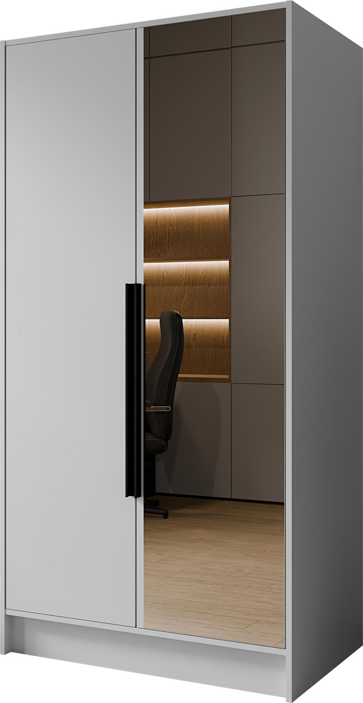 KLEIDERSCHRANK Mono Lux mit Speigel, Drehtüren mit Schwarze Metallgriffe, Weiß 102/200/51 cm - Weiß, Holzwerkstoff (102/200/51cm) - WFL GROUP