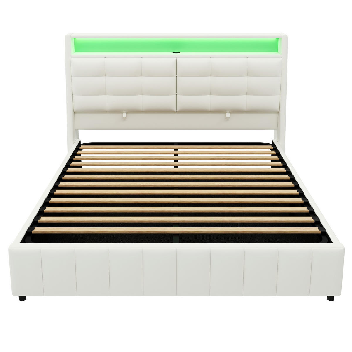 STAURAUMBETT 160/200 cm DE-03396, mit LED, Stauraum und verstellbarem Kopfteil, in Weiß - Weiß, Holzwerkstoff (160/200cm) - ComfortXL