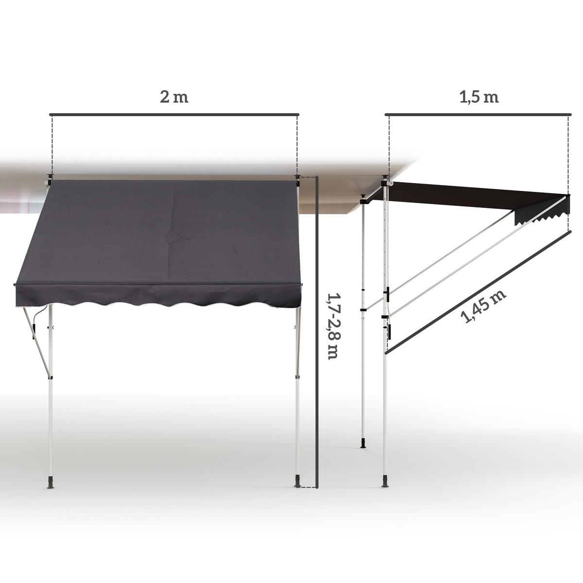 KLEMMMARKISE 200x150 cm grau - Grau, Metall (200/280/150cm) - Fortuna Lai