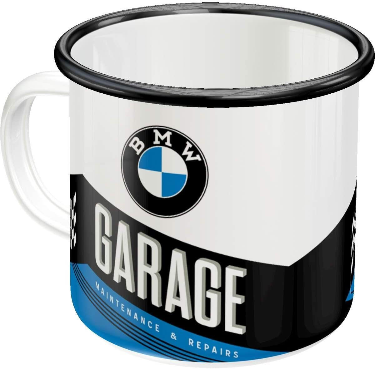 EMAILLE-BECHER 360 ml BMW Garage - Blau/Schwarz, Metall (0.36L) - Nostalgic-Art