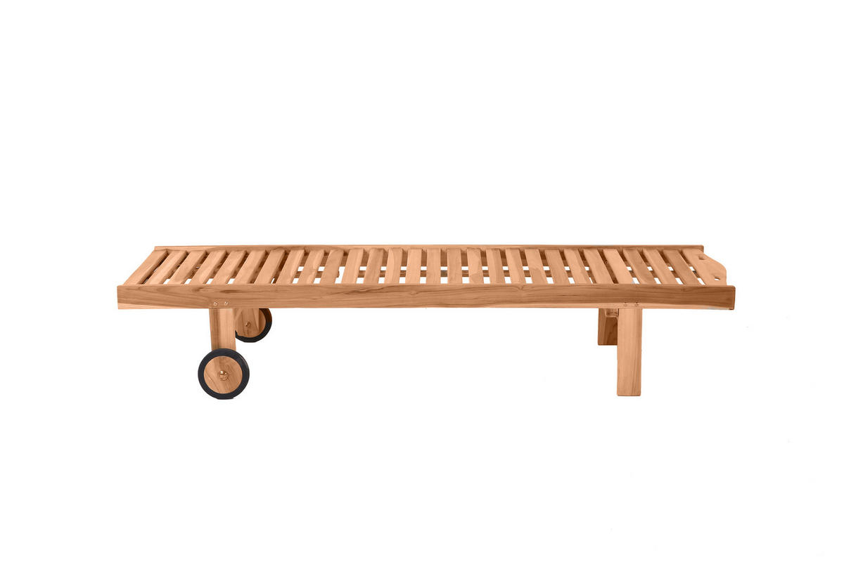 GARTENLIEGE Teaka - verstellbares Kopfteil, Teak, 2 Räder - Braun, Holz (65/36/200cm) - TPFGarden