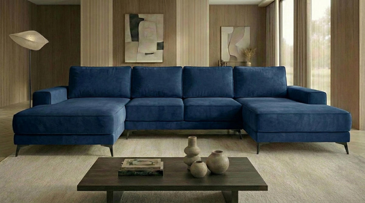 ECKSOFA VALTOR 320 cm x 185 cm – Stoff: VELUTTO Blau 11 Farbe: Blau - Blau, Textil (320/185cm) - A&J MöbelLand